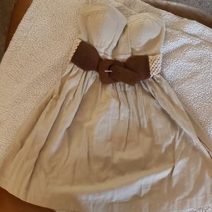 Tan strapless mini dress